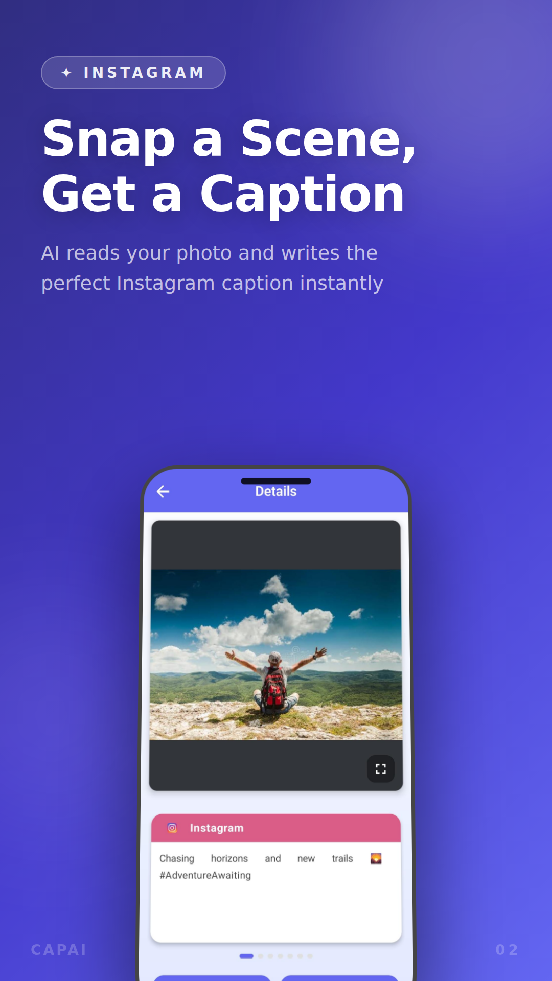 Capshot AI caption result for a mountain photo