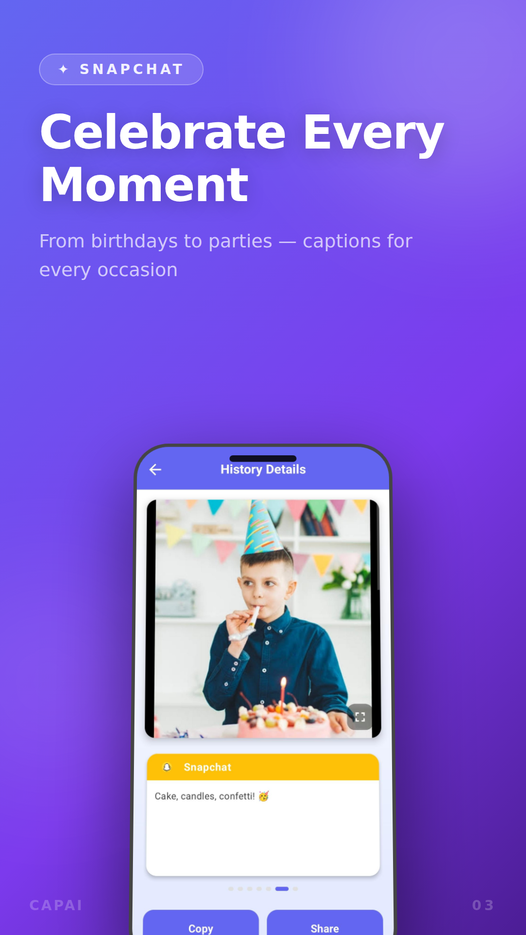 Capshot AI birthday caption screen