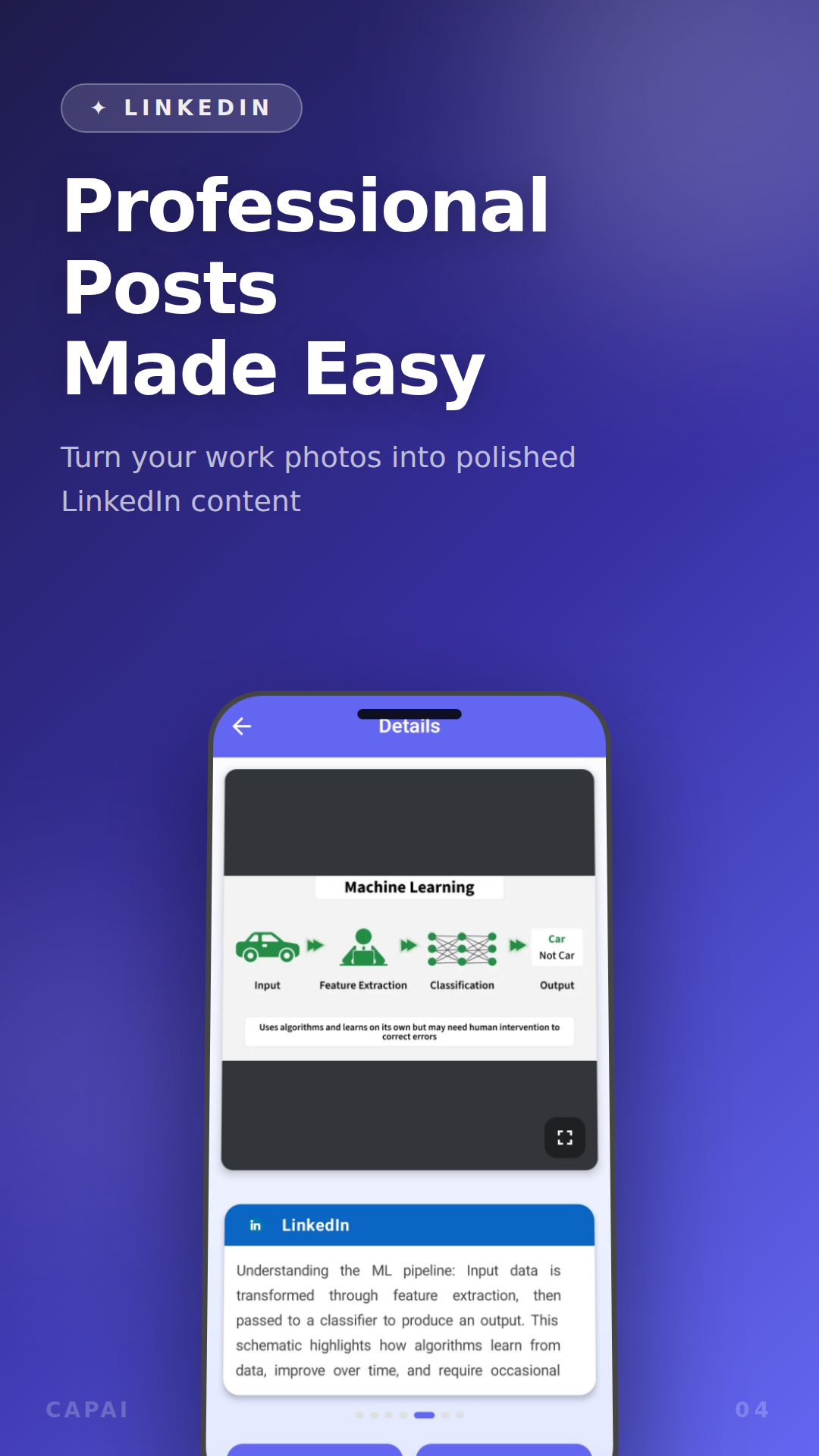 Capshot AI LinkedIn caption screen